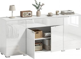 HOMCOM Sideboard lucios, bufet modern cu 4 uși și rafturi reglabile, dulap de bucătărie cu Soft-Close, alb | Aosom Romania