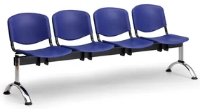 Bancă din plastic ISO II, 4 locuri - picioare cromate, albastru