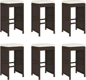vidaXL Scaune de bar pentru grădină cu perne, 6 buc., maro, poliratan