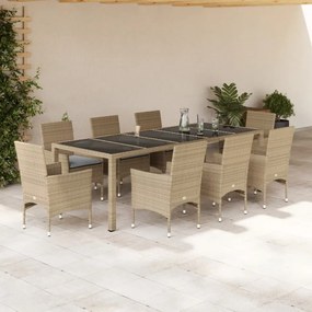 vidaXL Set mobilier de grădină cu perne 9 piese bej poliratan &amp; sticlă