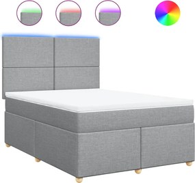 vidaXL Pat continental cu saltea, gri deschis, 160x200 cm, textil