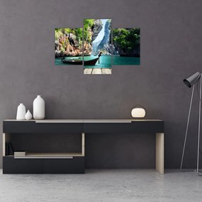 Tablou cu navă lungă pe plajă (90x60 cm)