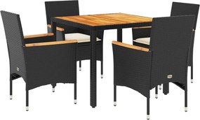 vidaXL Set mobilier grădină perne 5 piese negru poliratan/lemn acacia