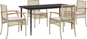 vidaXL Set mobilier de grădină cu perne, 5 piese, bej, poliratan