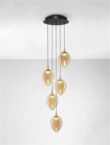 Lustra moderna cu 5 pendule LED, Metal, Sticla, Champaign, Nali
