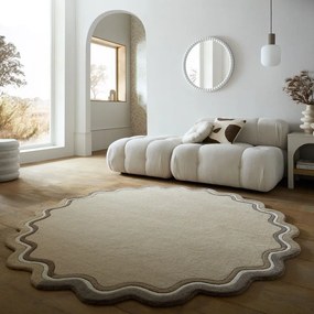 Covor în culoare naturală țesut manual rotund din lână ø 180 cm Leo Scallop – Flair Rugs