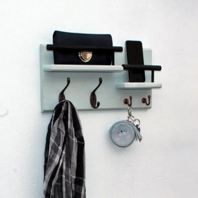 Cuier din lemn cu 4 agatatori si 2 polite 1002 Homs 40 x 20 cm, verde marin