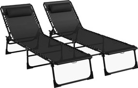 Outsunny Set de Două Șezlonguri Pliabile cu Spătar Reglabil în Patru Poziții - Negru | Aosom Romania