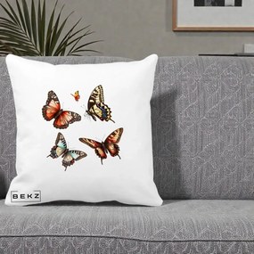 Perna Decorativa Colectie Fluturi Multicolori, 40x40 cm, Alba Mata, Husa Detasabila, Perna Inclusa, BEKZ®
