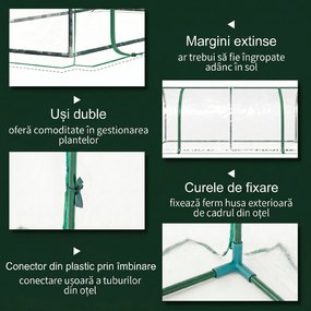 Outsunny Tunel de oțel pentru grădină cu seră și capac din PVC, 200x100x80 cm, transparent și verde | Aosom Romania