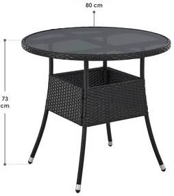 Juskys Masa rotunda Yoro Ø80 cm din ratan - negru