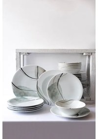 Set de veselă din porțelan, 24 piese, gri/verde