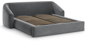 Pat matrimonial gri tapițat cu spațiu de depozitare cu somieră 180x200 cm Campi – Cosmopolitan Design