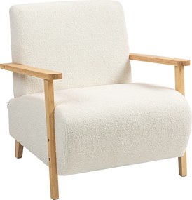 HOMCOM Fotoliu de Living din Material Sherpa și Lemn Stil Nordic, Crem | Aosom Romania