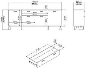 Comodă albă-în culoare naturală cu aspect de lemn de stejar 196x73x39 cm Ikast – Tvilum