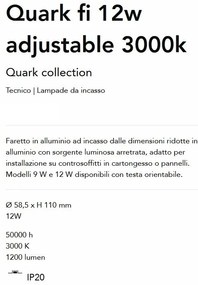 Mini Spot LED incastrabil, ajustabil Quark fi 12w 3000k, Negru