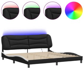 3213960 vidaXL Cadru de pat cu lumini LED negru/alb 200x200 cm piele ecologică