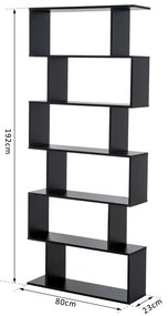 Homcom Librarie Design Modern in Lemn cu 6 Rafturi, Negru, 80x23x192cm