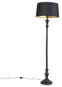 Lampă de podea cu abajur de bumbac negru cu aur 45 cm - Classico