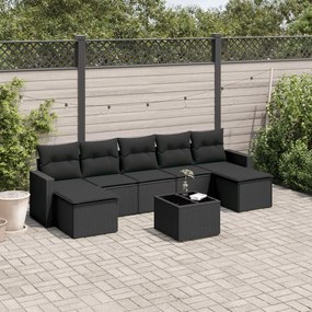 3219335 vidaXL Set mobilier de grădină cu perne, 8 piese, negru, poliratan