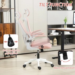 Vinsetto Scaun de Birou Ergonomic cu Tetieră Detașabilă Roz | Aosom Romania