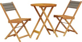 vidaXL Set mobilier bistro, 3 piese, gri, polipropilenă și lemn masiv