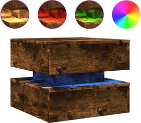 vidaXL Măsuță de cafea cu lumini LED, stejar fumuriu, 50x50x40 cm
