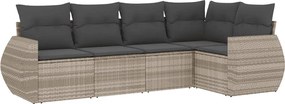 vidaXL Set canapele de grădină cu perne, 5 piese gri deschis poliratan