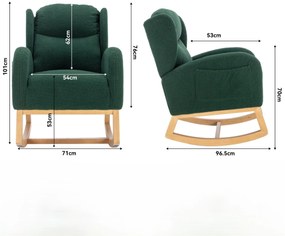 Scaun balansoar modern cu husă din material Teddy, fotoliu cu design ergonomic cu spătar înalt, pentru living și dormitor, 71x96,5x101 cm, Verde