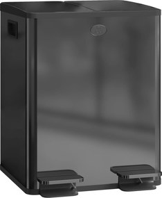 HOMCOM Coș dublu 2 x 20 L, deschidere cu pedală, ușor de curățat, oțel inoxidabil, plastic, negru | Aosom Romania