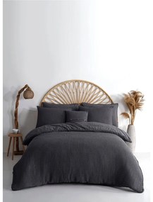 Lenjerie de pat gri antracit din bumbac ranforcé pentru pat dublu, extinsă 240x220 cm Waffle Striped – Mila Home Luxury