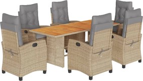 vidaXL Set mobilier pentru grădină, 7 piese, cu perne, bej, poliratan