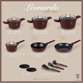 Set de oale de 15 piese Leonardo Collection Berlinger Haus BH 8051, antiaderente, strat titan, visiniu mat