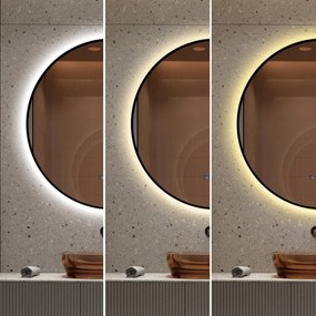 Oglindă LED Touch Premium, Dezaburire, Rama Negra, 3 Tipuri Lumină 70 cm