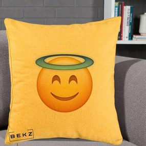 Perna Decorativa Emoji Inger cu Aureola, 40x40 cm, Galben, Husa Detasabila, Perna Inclusa, BEKZ®