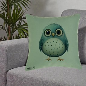 Perna Decorativa Pasare Teal cu Buline Teal, 40x40 cm, Verde, Husa Detasabila, Perna Inclusa, BEKZ®