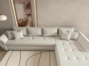 Colțar extensibil dumonde cu ladă de depozitare si sezut confortabil din spuma high-density, Loana XL Zoom Cream II 335x185 cm