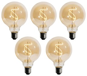 Set 5 becuri Bec LED cu filament spiralat E27 reglabil G95 4W 270lm 2200K