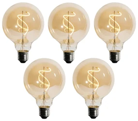 Set 5 becuri Bec LED cu filament spiralat E27 reglabil G95 4W 270lm 2200K