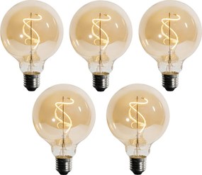 Set 5 becuri Bec LED cu filament spiralat E27 reglabil G95 4W 270lm 2200K