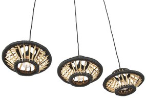 Lampă suspendată orientală din bambus cu formă ovală neagră cu 3 lumini - Evalin