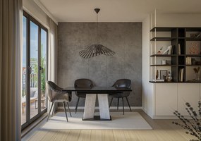 Masă de sufragerie Mulnu (negru lucios + piatră) (pentru 4 până la 6 persoane). 1055224