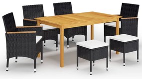 vidaXL Set mobilier de grădină, 7 piese, negru