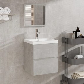 Dulap cu chiuveta de baie si oglinda, gri beton Gri beton, 41 x 38.5 x 45 cm, cu oglinda