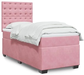 vidaXL Pat box spring cu saltea, roz, 100x200 cm, catifea