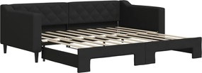 vidaXL Pat de zi cu extensie, negru, 90x190 cm, textil