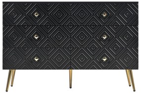 Comodă cu 6 sertare, cu model geometric și mânere în formă de diamant, pentru dormitor și living, 120x40x80 cm, Negru