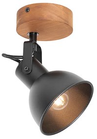 Spotlight industrial negru cu lemn inclinabil - Tommy