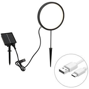 Lampă cu vârf negru 50 cm incluzând LED reîncărcabil și solar IP65 - Adalind