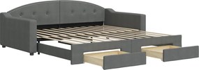 vidaXL Pat de zi cu extensie și sertare, gri închis, 100x200 cm textil